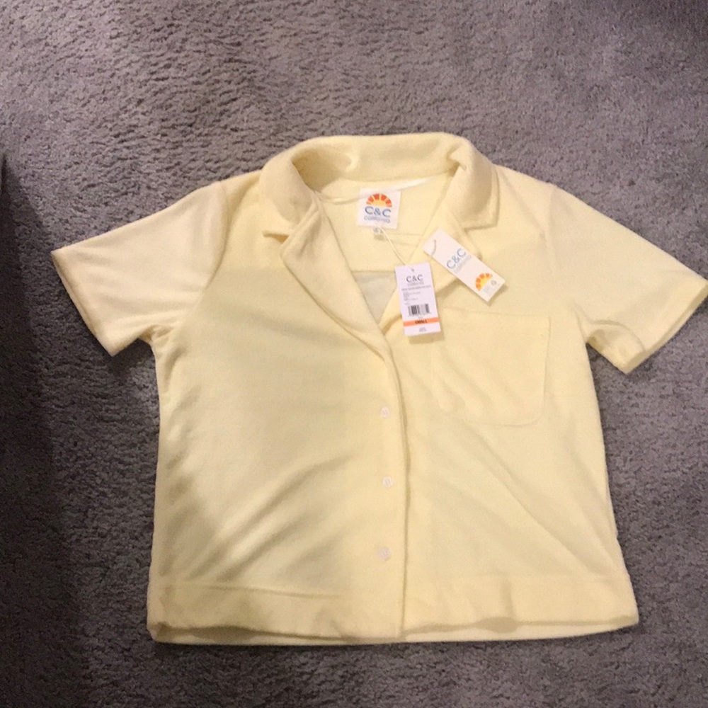 NWT! C&C California.  Adorable terry cloth button down short sleeved top.